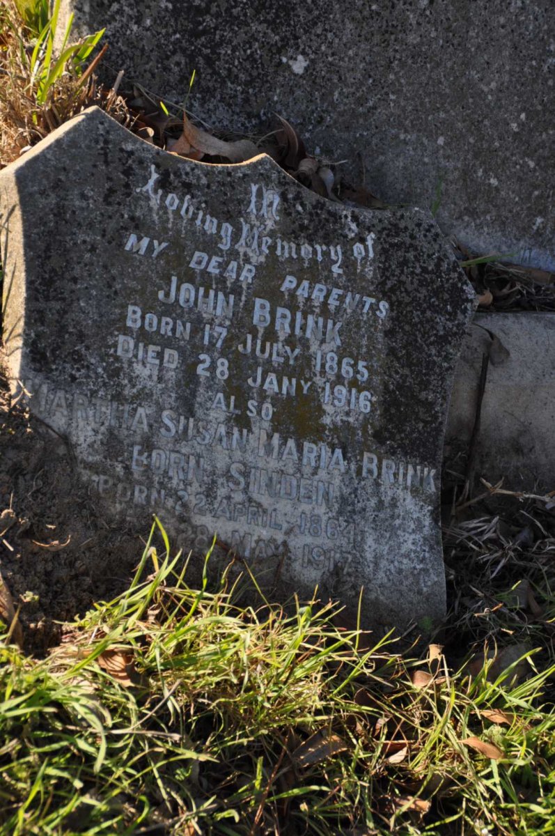 BRINK John 1865-1916 &amp; Martha Susan Maria SINDEN 1864-1917