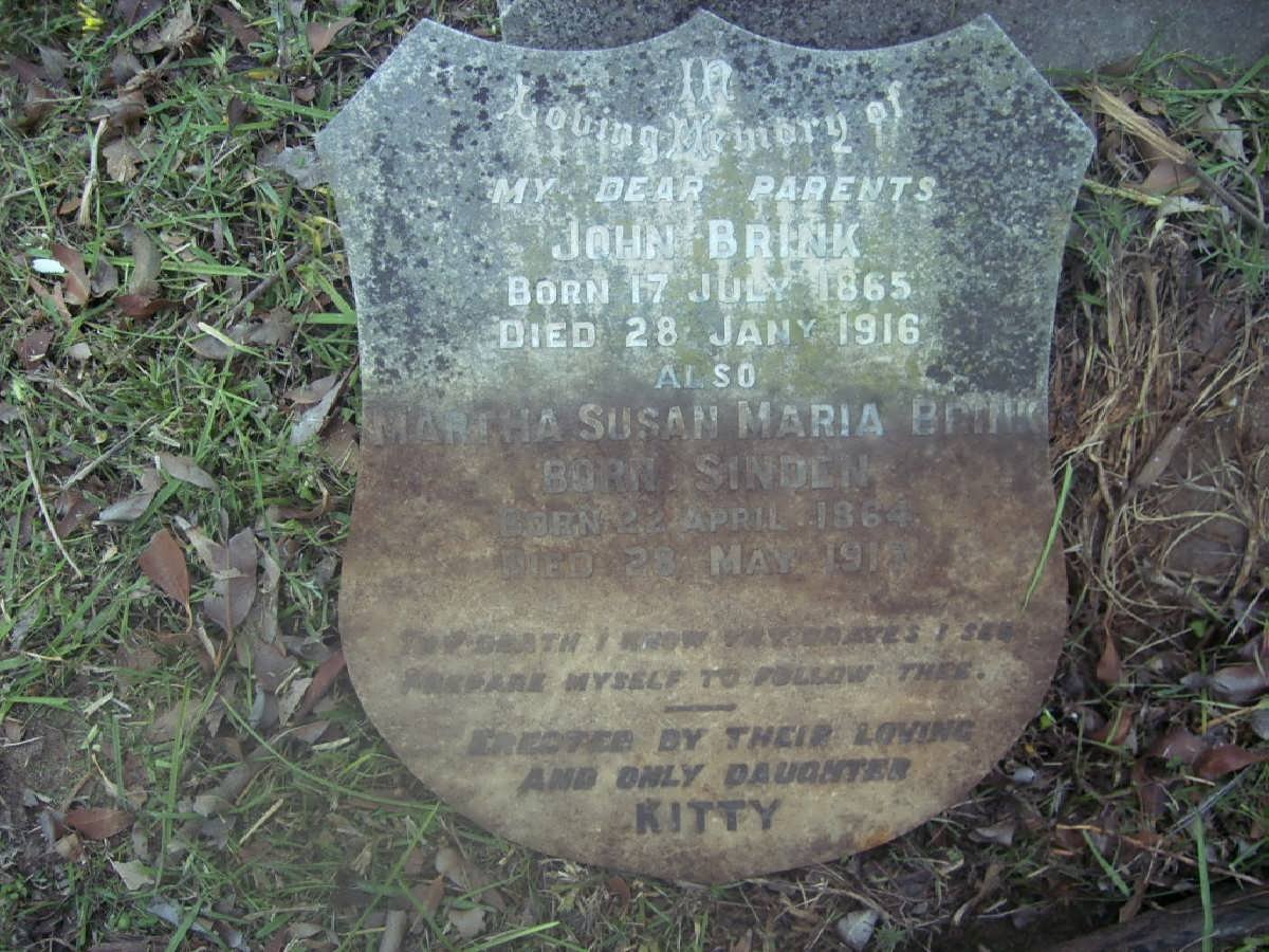 BRINK John 1865-1916 &amp; Martha Susanna Maria SINDEN 1864-191?