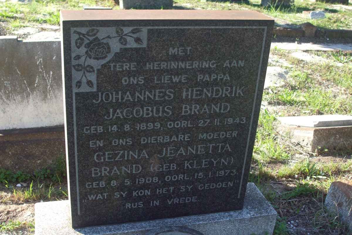 BRAND Johannes Hendrik Jacobus 1899-1943 &amp; Gezina Jeanetta KLEYN 1908-1973