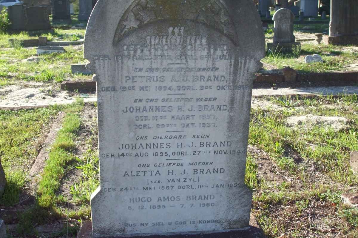 BRAND Johannes H.J. 1857-1937 &amp; Aletta H.J. VAN ZYL 1867-1959