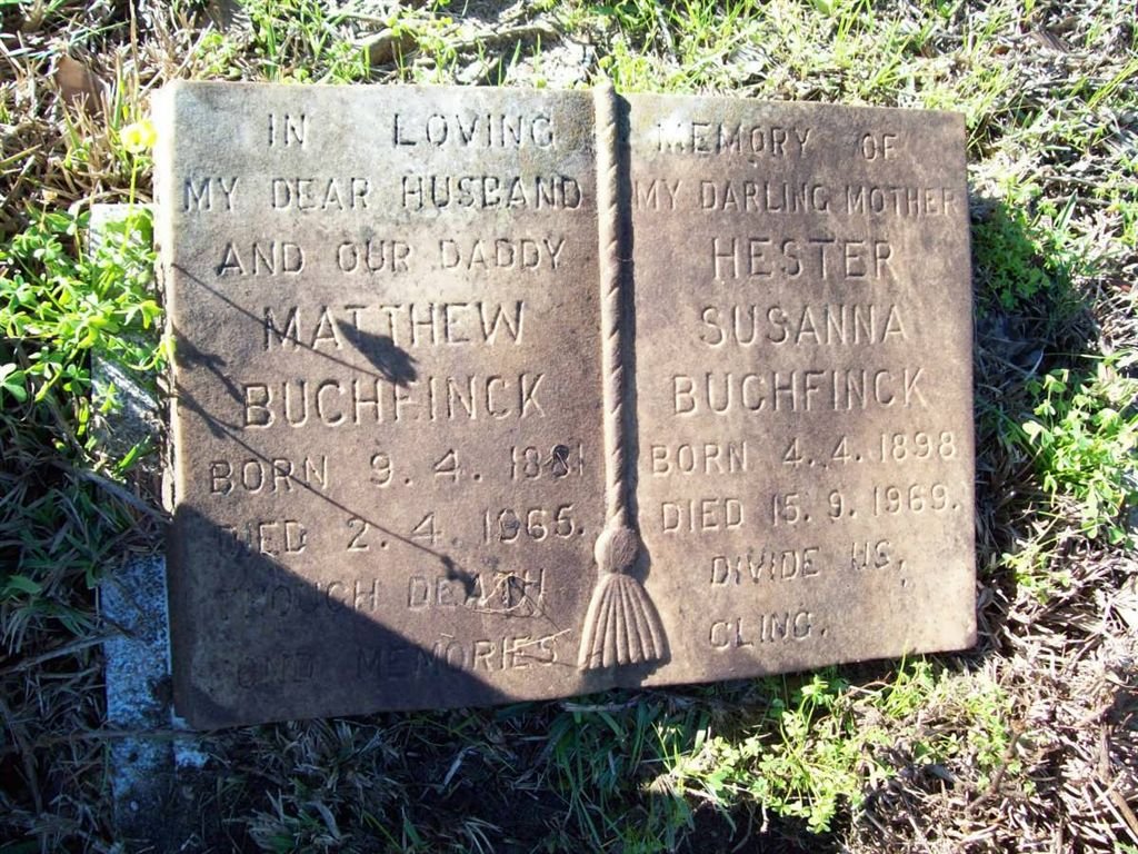 BUCHFINCK Matthew 1881-1965 &amp; Hester Susanna 1898-1969