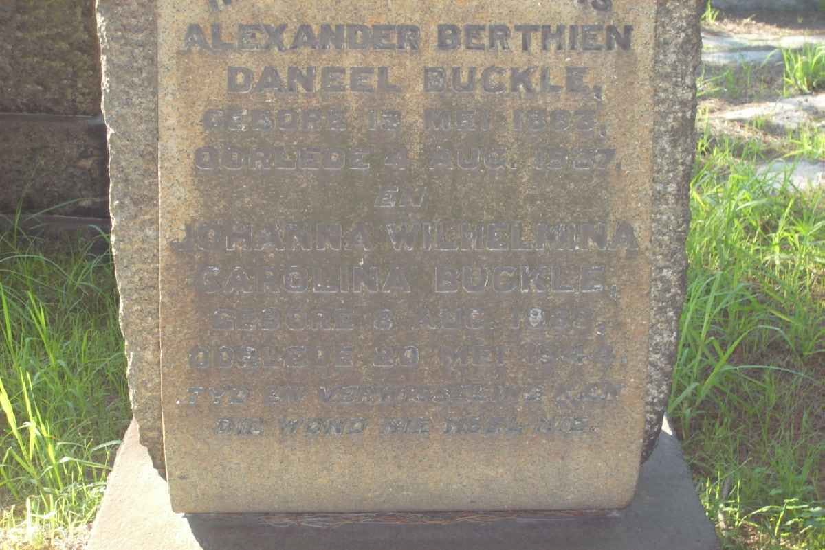 BUCKLE Alexander Berthien Daneel 1883-19?7 &amp; Johanna Wilhelmina Carolina 1887-1943