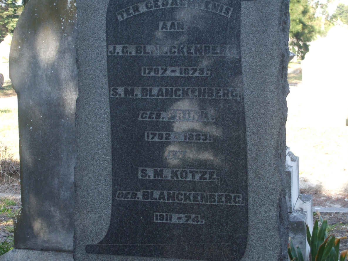 BLANCKENBERG J.G. 1787-1875 &amp; S.M. BRINK 1782-1863 :: KOTZE S.M. NEE BLANCKENBERG 1811-1874