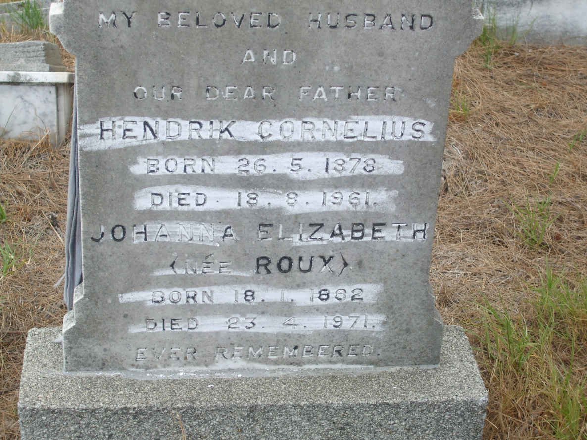 BLANCKENBERG Hendrik Cornelius 1878-1961 &amp; Johanna Elizabeth ROUX 1882-1971