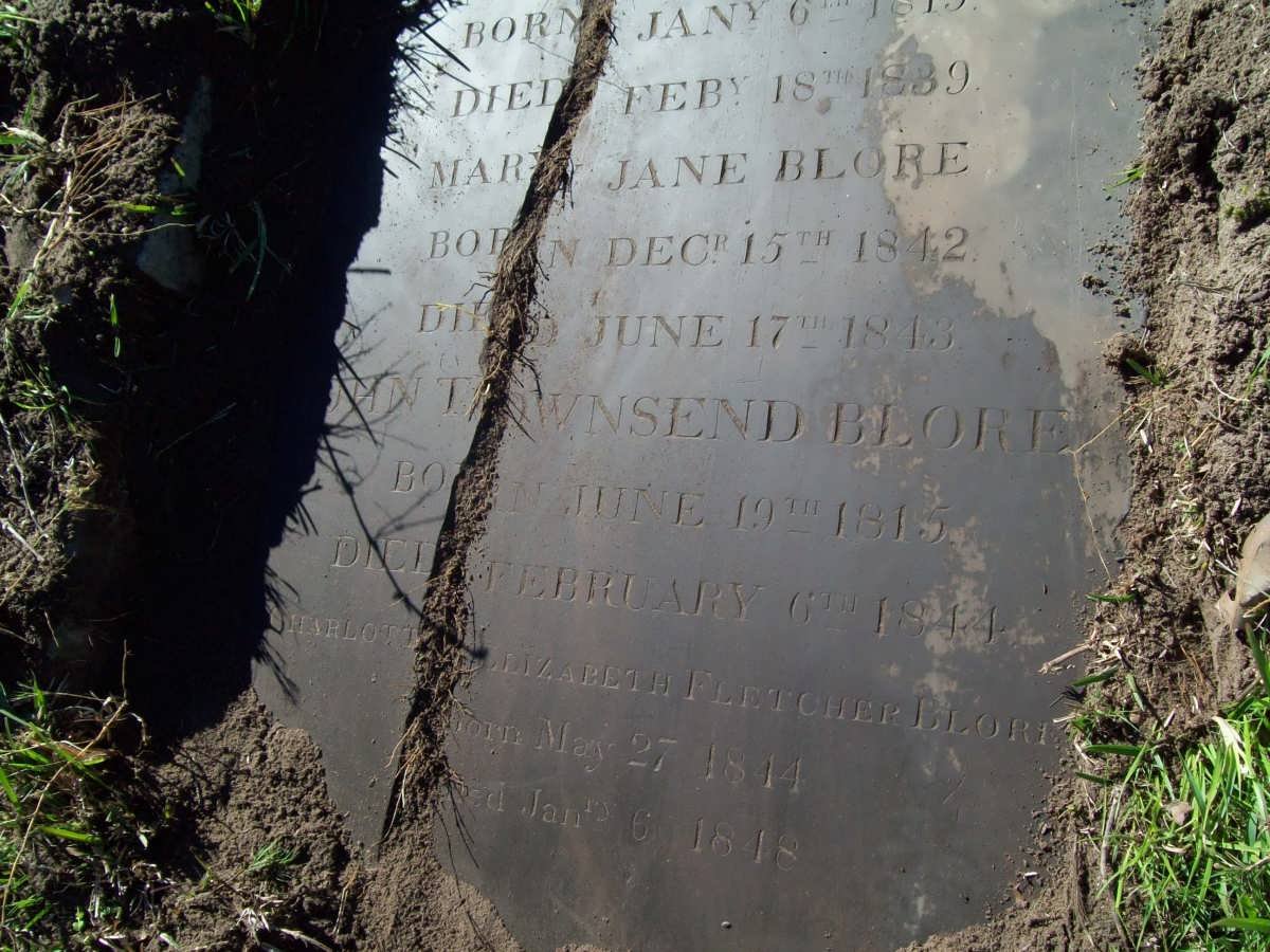 BLORE Mary Jane 1842-1843 :: BLORE John Townsend 1815-1844 :: BLORE Charlotte Elizabeth Fletcher 1844-1848