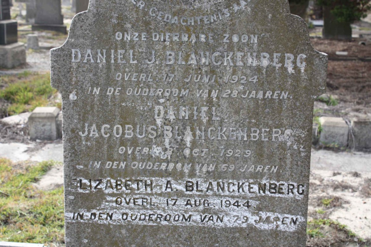 BLANCKENBERG Daniel Jacobus -1929 &amp; Elizabeth A. -1944 :: Daniel J. -1924