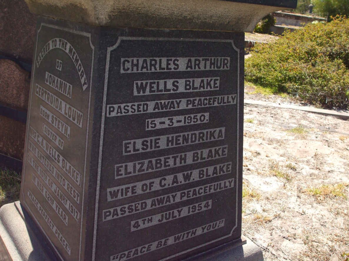 BLAKE Charles Arthur Wells -1950 &amp; Elsie Hendrika Elizabeth -1954
