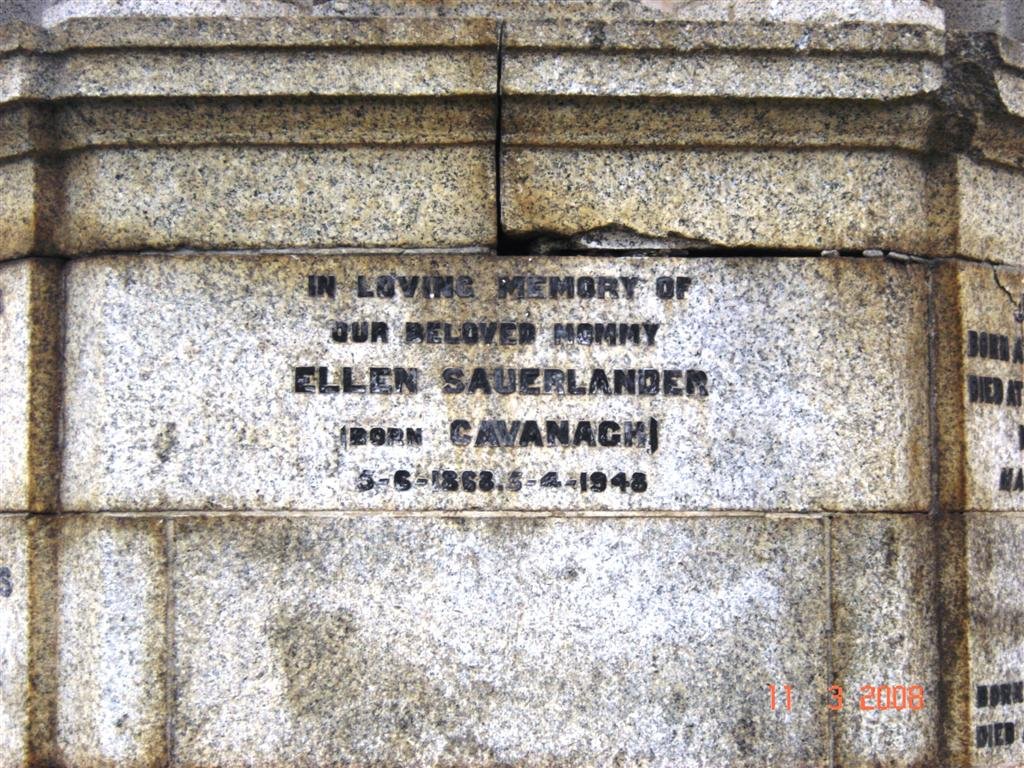 SAUERLANDER Ellen nee CAVANAGH 1858-1948