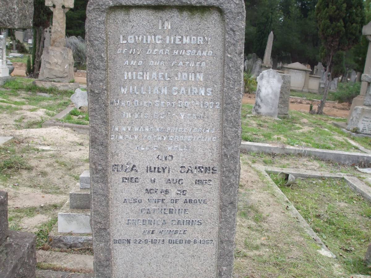 CAIRNS Michael John William -1902 &amp; Catherine Fredrika HUMBLE 1873-1967 :: CAIRNS Eliza -1953