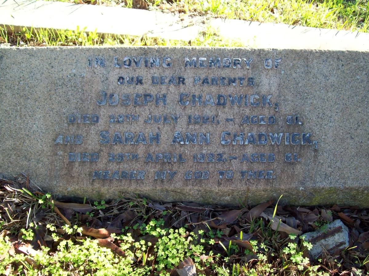 CHADWICK Joseph -1921 &amp; Sarah Ann -1922