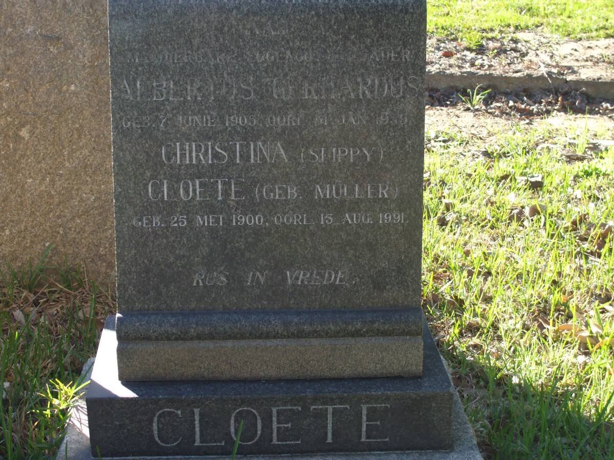 CLOETE Albertus Gerhardus 1905-1959 &amp; Christina MULLER 1900-1991