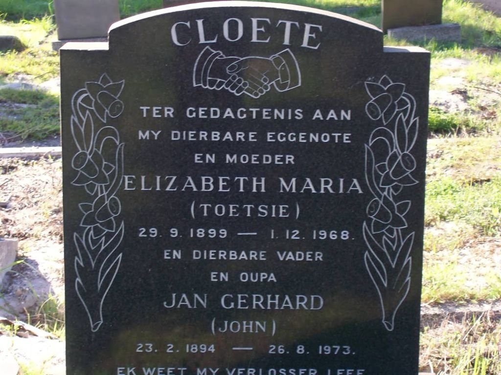 CLOETE Jan Gerhard 1894-1973 &amp; Elizabeth Maria 1899-1968