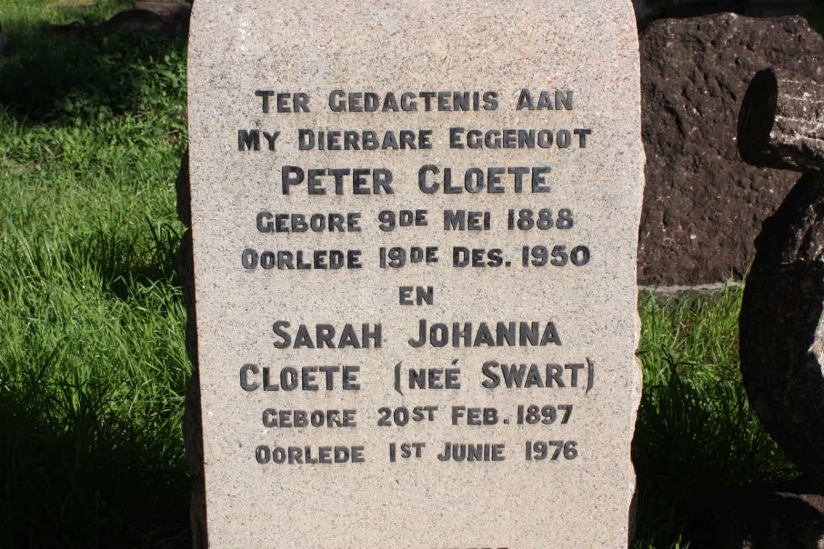 CLOETE Peter 1888-1950 &amp; Sarah Johanna SWART 1897-1976