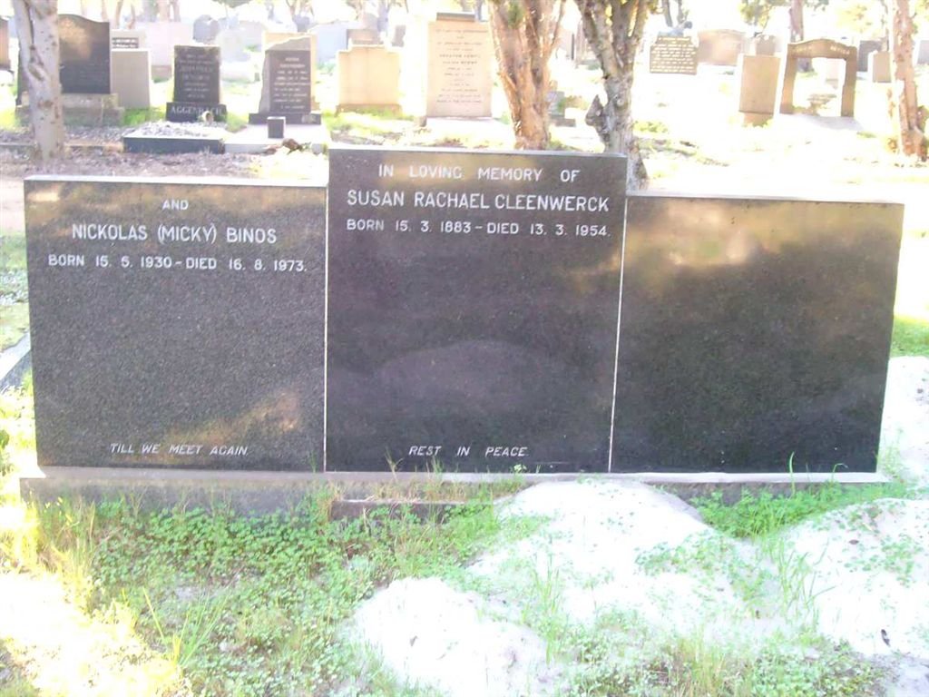 CLEENWERCK Susan Rachael 1883-1954 :: BINOS Nickolas 1930-1973