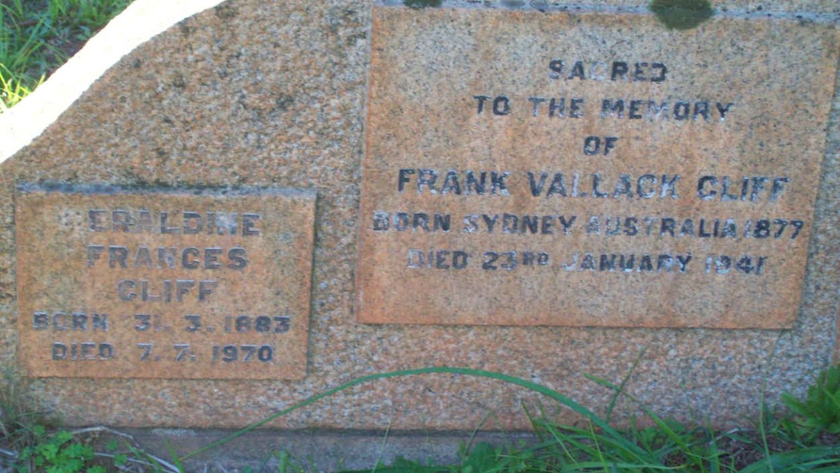 CLIFF Frank Vallach 1877-1941 &amp; Geraldine Francis 1883-1970