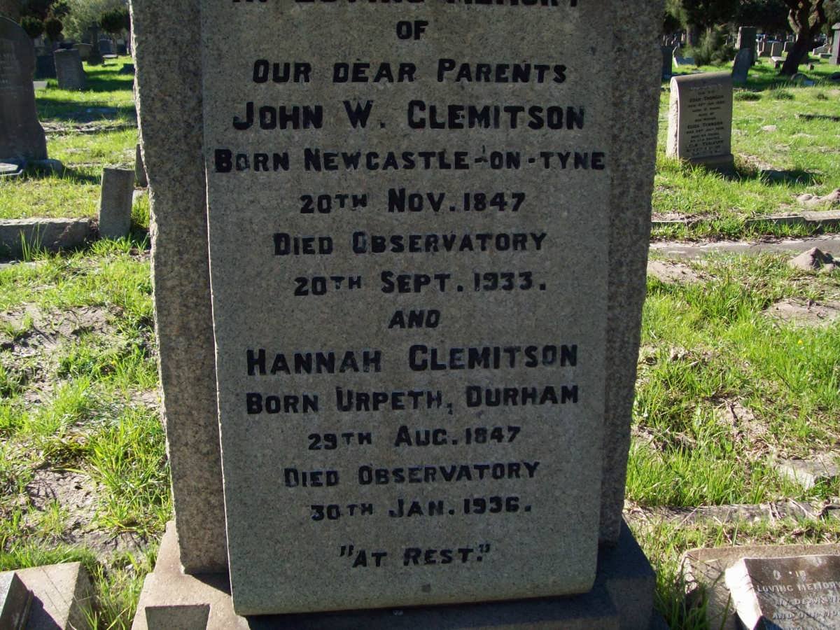 CLEMITSON John W. 1847-1933 &amp; Hannah 1847-1936