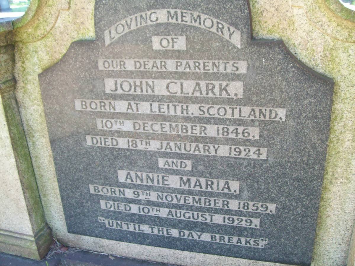 CLARK John 1846-1924 &amp; Annie Maria 1859-1929