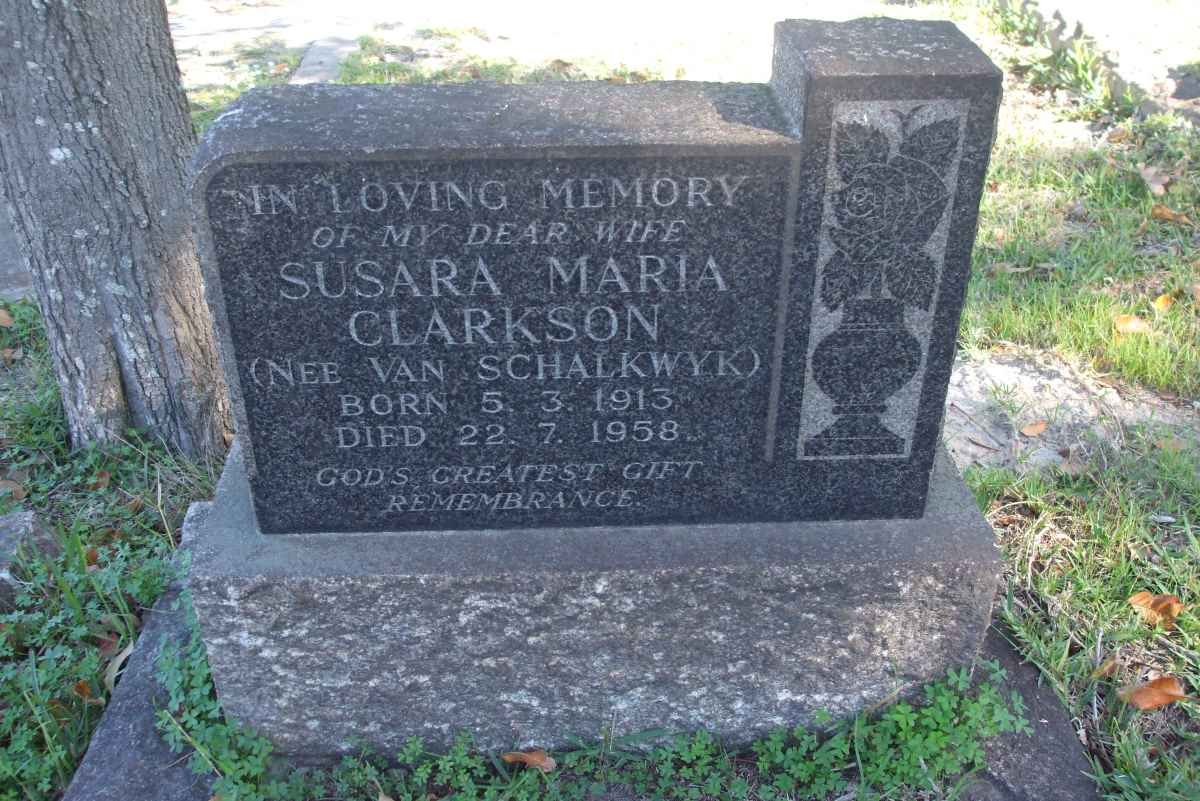 CLARKSON Susara Maria nee VAN SCHALKWYK 1913-1958