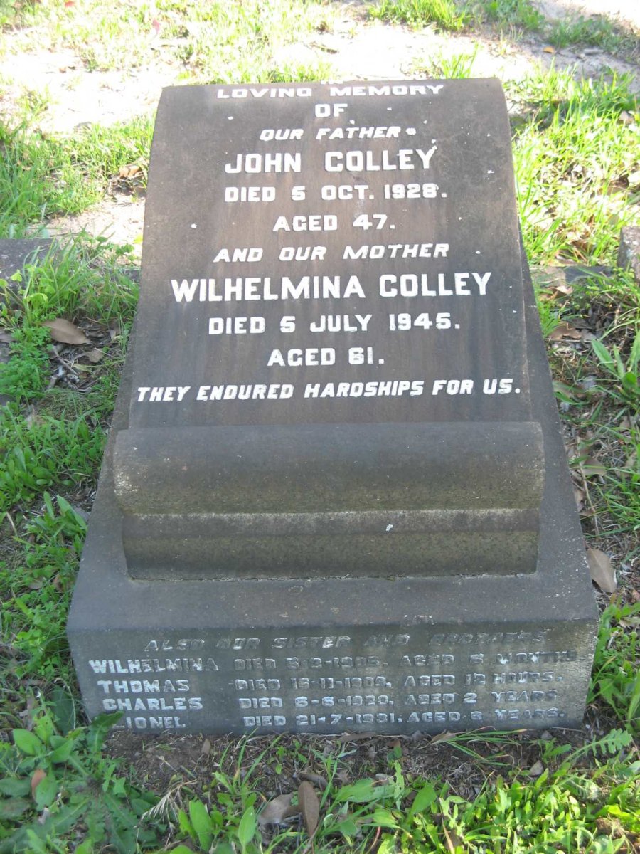 COLLEY John -1928 &amp; Wilhelmina -1945