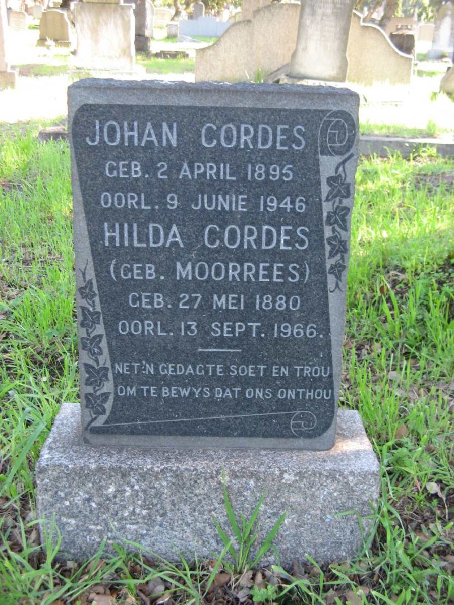 CORDES Johan 1895-1946 &amp; Hilda MOORREES 1880-1966