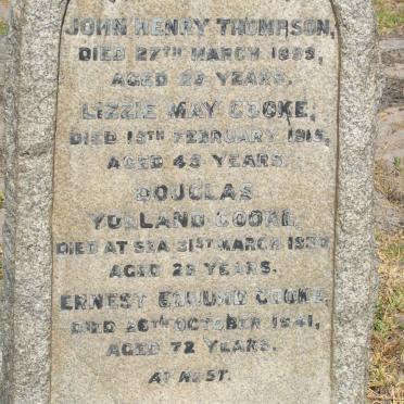 COOKE Ernest Edmund -1941 :: THOMPSON John Henry -1899  &amp; Lizzie May COOKE -1915 :: COOKE Douglas Yolland -1930