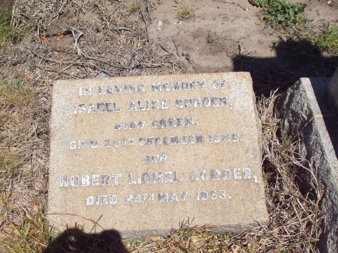 CORDER Hubert Lionel -1953 &amp; Isabel Alice GREEN -1949