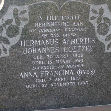 COETZEE Hermanus Albertus Johannes 1902-1961 &amp; Anna Francina 1913-1983