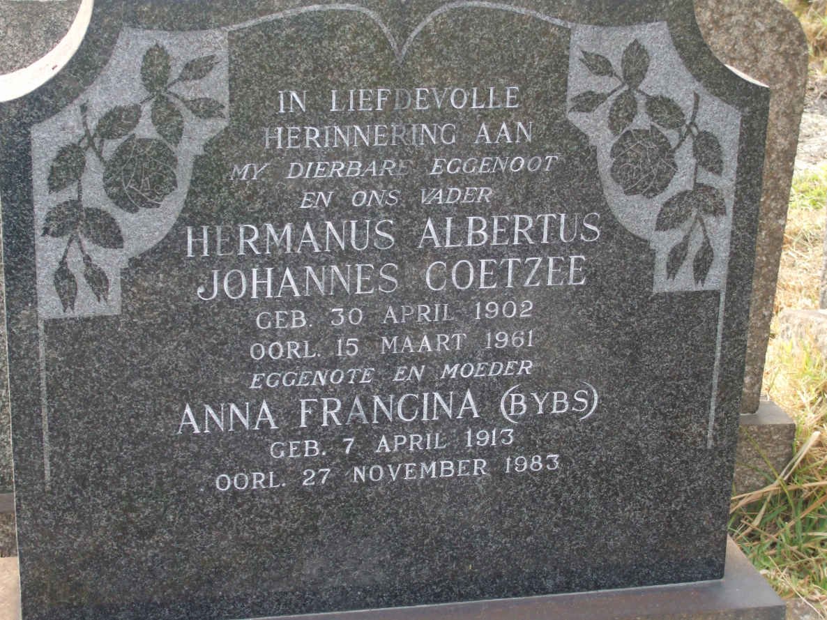 COETZEE Hermanus Albertus Johannes 1902-1961 &amp; Anna Francina 1913-1983