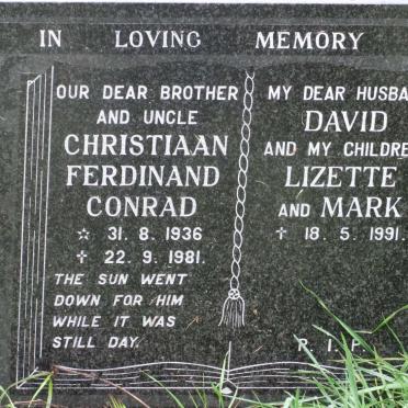 CONRAD Christiaan Ferdinand 1936-1981 :: ? David -1991 :: ? Lizette -1991 :: ? Mark -1991