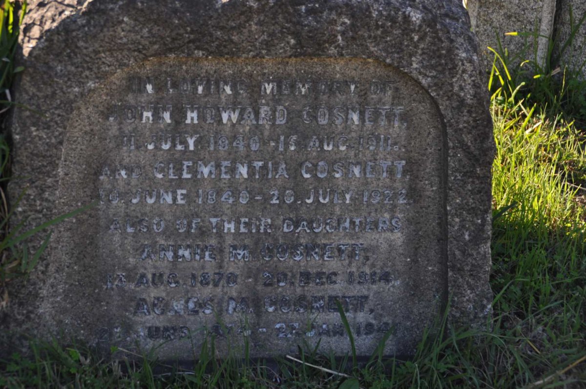 COSNETT John Howard 1840-1911 &amp; Clementia 1840-1922 :: COSNETT Annie M. 1870-1914