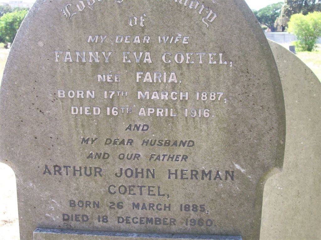 COETEL Arthur John Herman 1885-1960 &amp; Fanny Eva FARIA 1887-1916