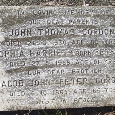 CORDON John Thomas -1930 &amp; Sophia Harriet PETERS -1969 :: CORDON John Peter -1965 