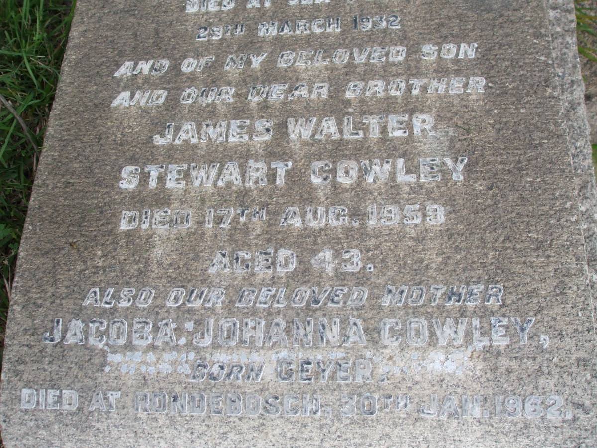 COWLEY James Walter Stewart -1959 :: COWLEY Jacoba Johanna nee GEYER -1962