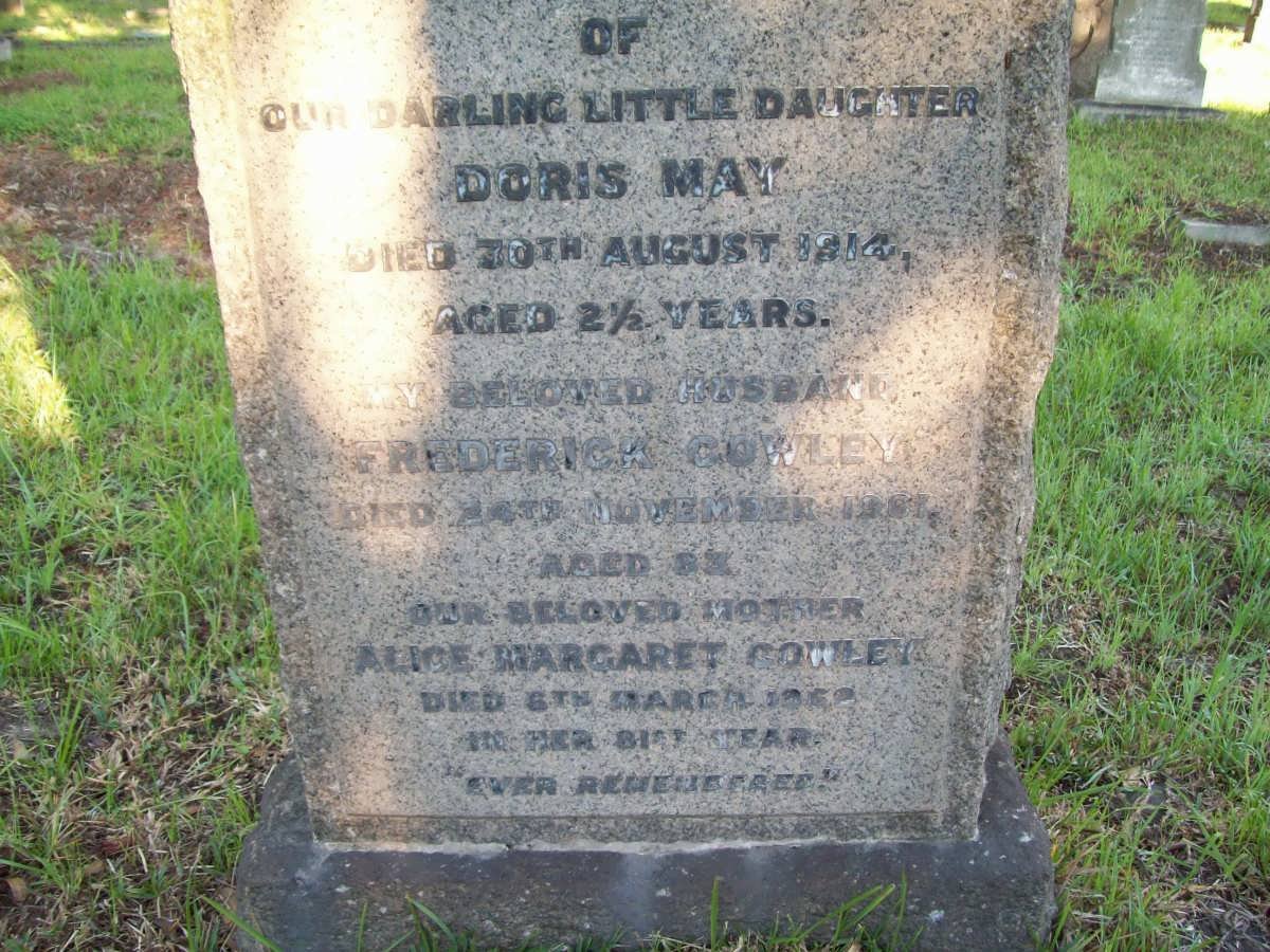 COWLEY Frederick -1961 &amp; Alice Margaret -1968 :: COWLEY Doris May -1914
