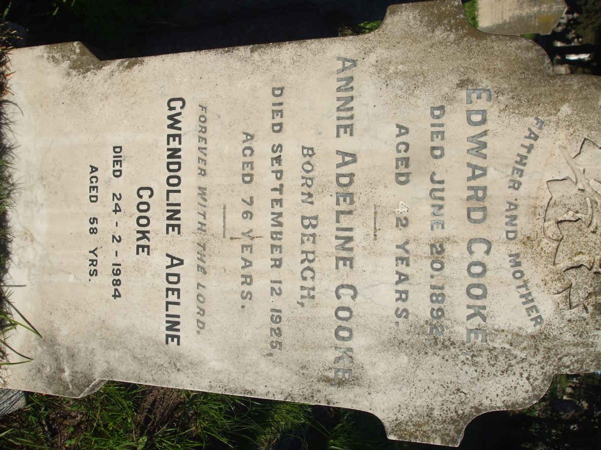 COOKE Edward -1892 &amp; Annie Adeline BERCH -1925