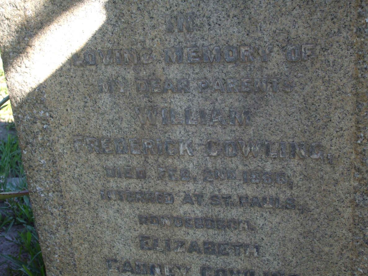 COWLING William Frederick -1856 &amp; Elizabeth Gadney -1899