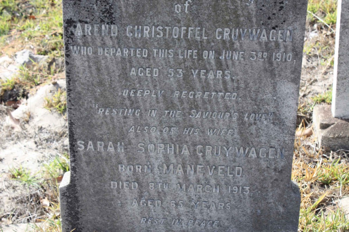 CRUYWAGEN Arend Christoffel -1910 &amp; Sarah Sophia MANEVELD -1913
