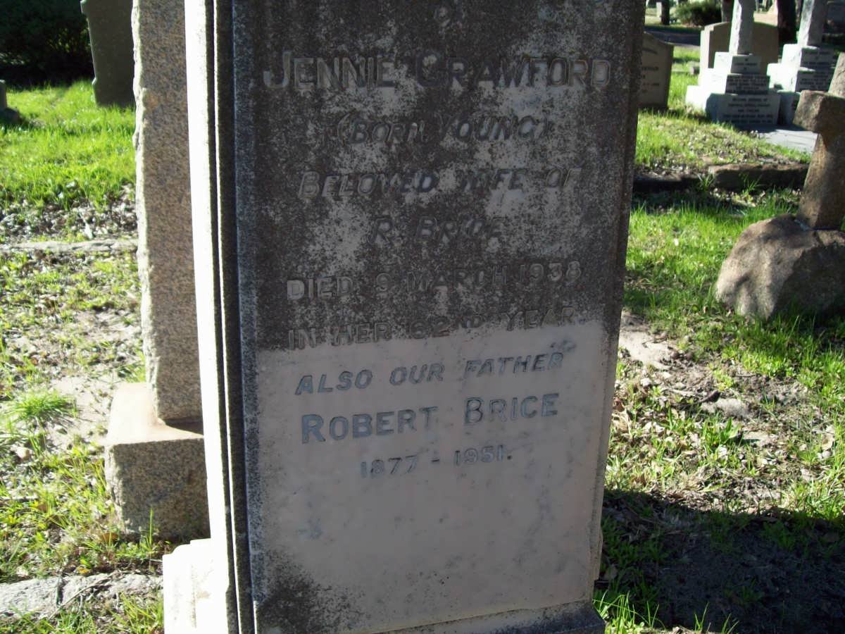 CRAWFORD Jennie nee YOUNG -1938 :: BRICE Robert 1877-1951
