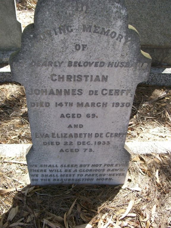 CERFF Christian Johannes, de -1930 &amp; Eva Elizabeth -1933
