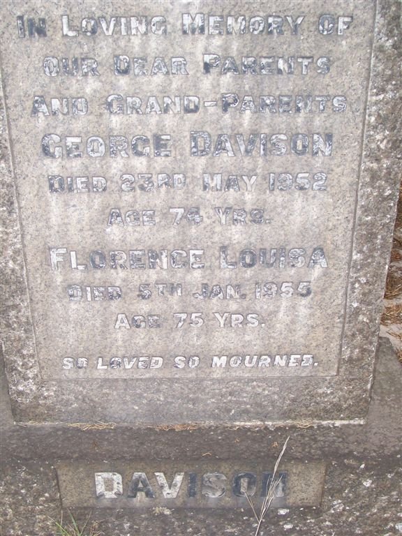 DAVISON George -1952 &amp; Florence Louisa -1955
