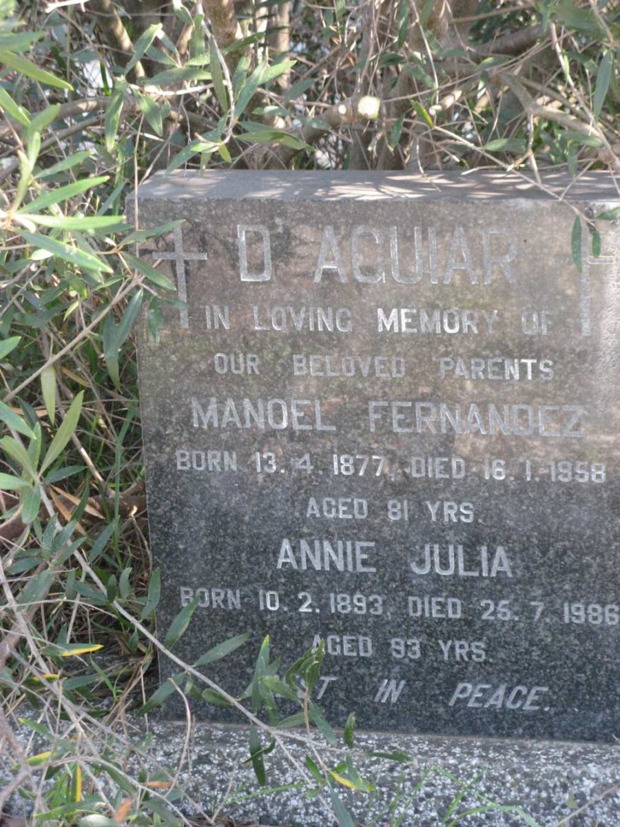 D'AGUIAR Manoel Fernandez 1877-1958 &amp; Annie Julia 1893-1986