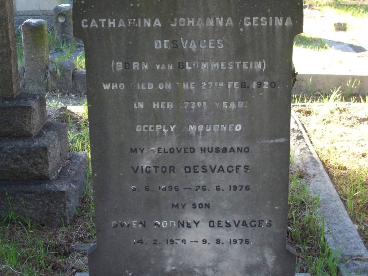 DESVAGES Victor 1896-1976 &amp; Catharina Johanna Gesina VAN BLOMMESTEIN -1920 :: DESVAGES Owen Rodney 1936-1976