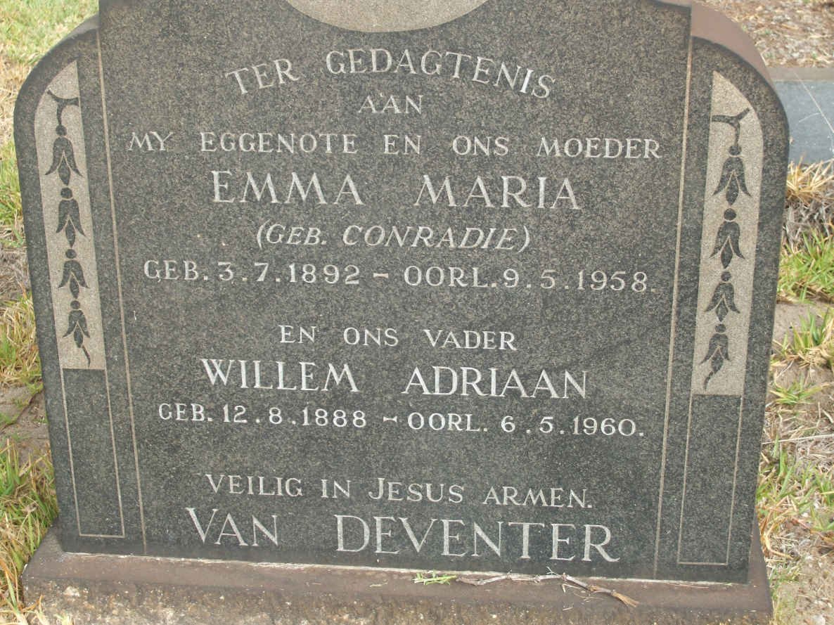 DEVENTER Willem Adriaan, van 1888-1960 &amp; Emma Maria CONRADIE 1892-1958