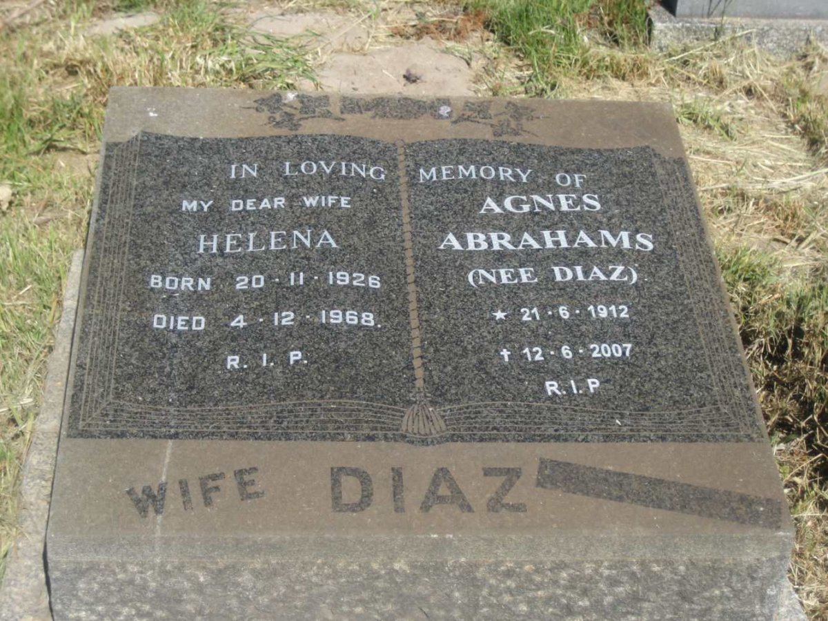 DIAZ Helena 1926-1968 :: ABRAHAMS Agnes nee DIAZ 1912-2007