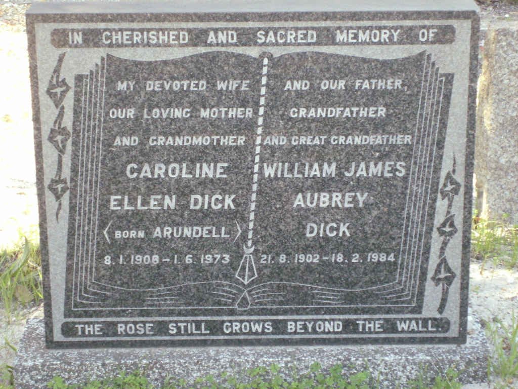 DICK William James Aubrey 1902-1984 &amp; Caroline Ellen ARUNDELL 1906-1973