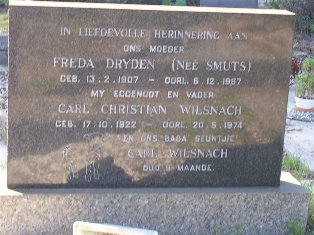 DRYDEN Freda nee SMUTS 1907-1967 :: WILSENACH Carl Christian 1922-1974 :: WILSENACH Carl