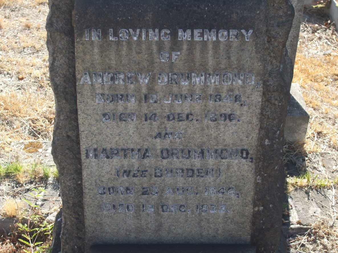 DRUMMOND Andrew 184?-1890 &amp; Martha BURDEN 1846-1933