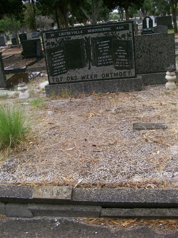 DRIVER Jan Frederick 1905-1920 &amp; Anna Susanna 1911-1993 :: Thomas Frederick 1937-1970