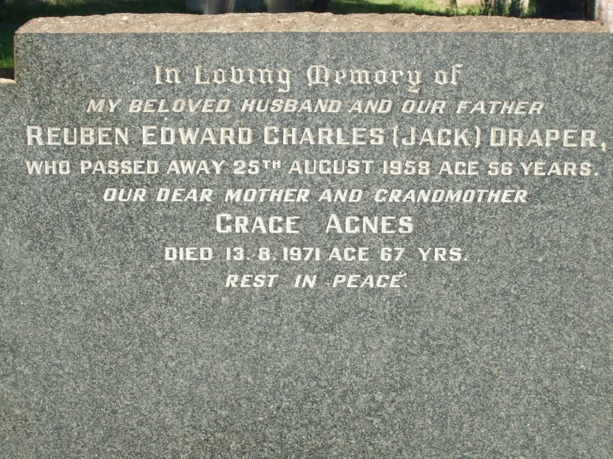 DRAPER Reuben Edward Charles -1958 &amp; Grace Agnes -1971