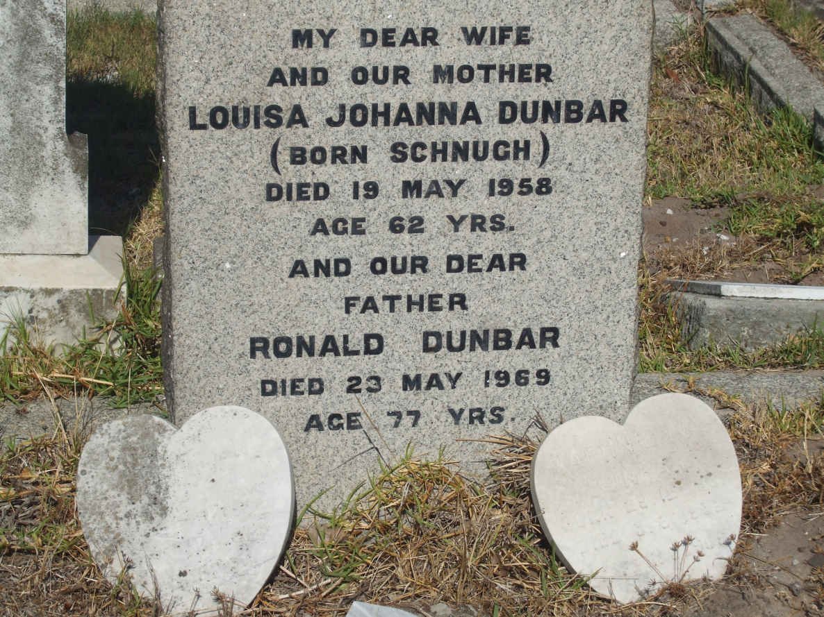 DUNBAR Ronald -1969 &amp; Louisa Johanna SCHNUGH -1958